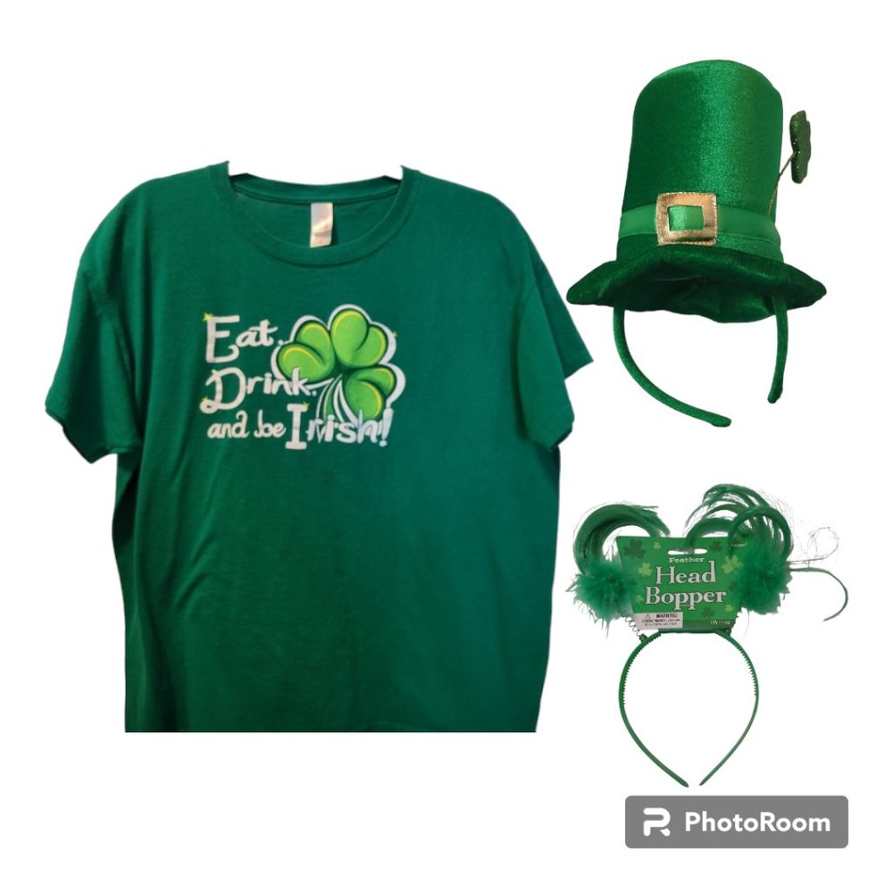 St. Patrick's Day - Eat, Drink and be Irish Graphic Tee Shirt, w/Headbands